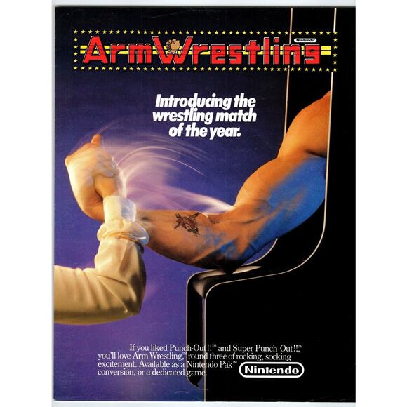 Arm Wresting Arcade Game FLYER Original 1985 Retro Video Game Double Sided Art